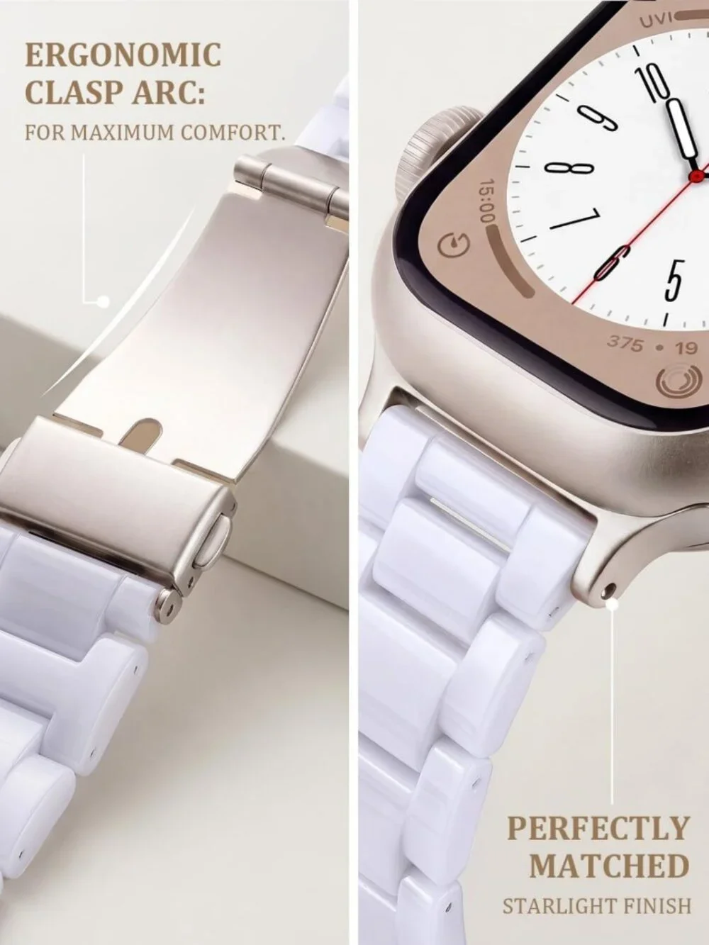 Stylish Resin Apple Watch Band for Series 1-11, Unisex, Pure White, 38-42mm